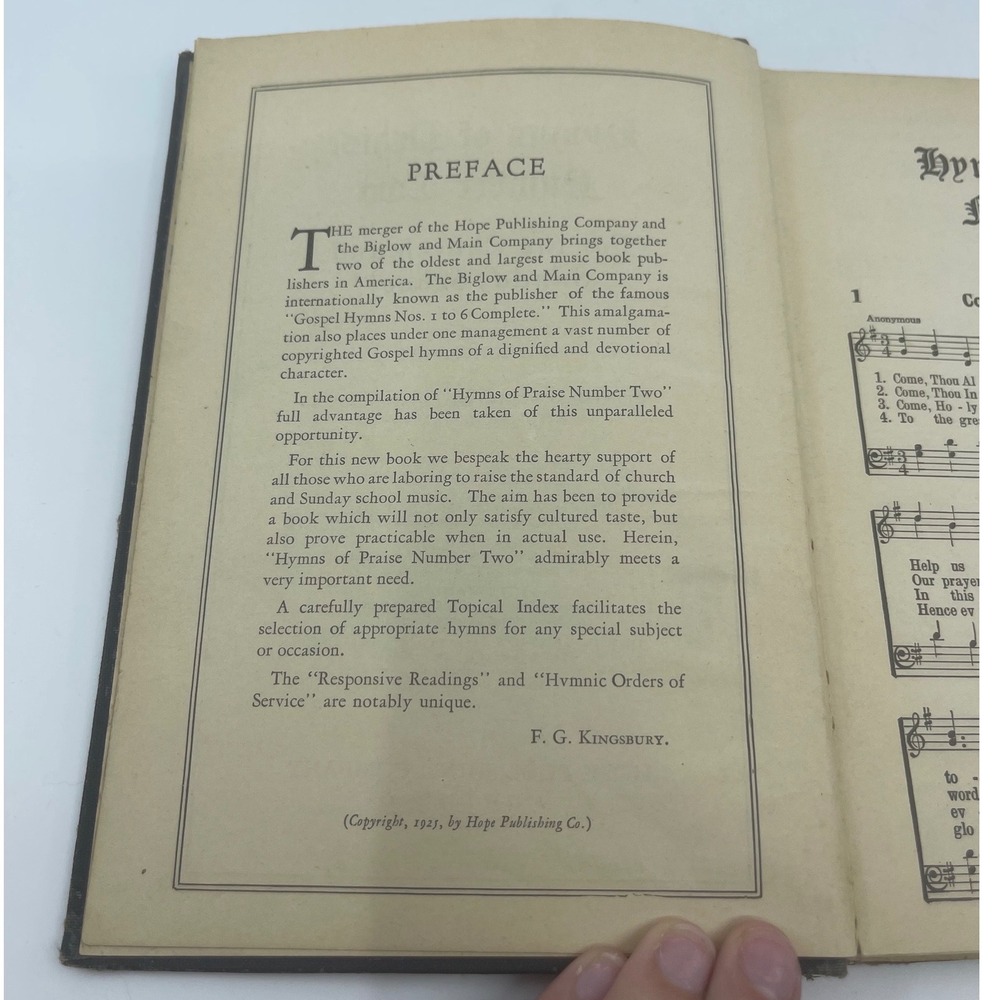 Vintage 1925 Hymns of Praise Number Two Hardcover Songbook Distressed